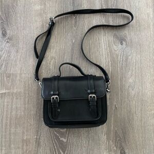 Brandy Melville Black Leather Messenger Buckle Bag